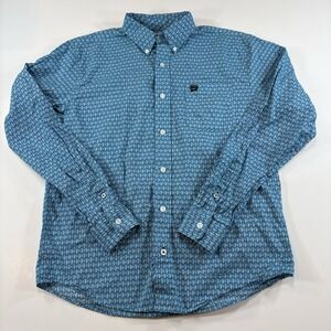 Cinch Boys Blue Printed Western Button-Down Shirt Size XL 14 Ranch Ready Modern